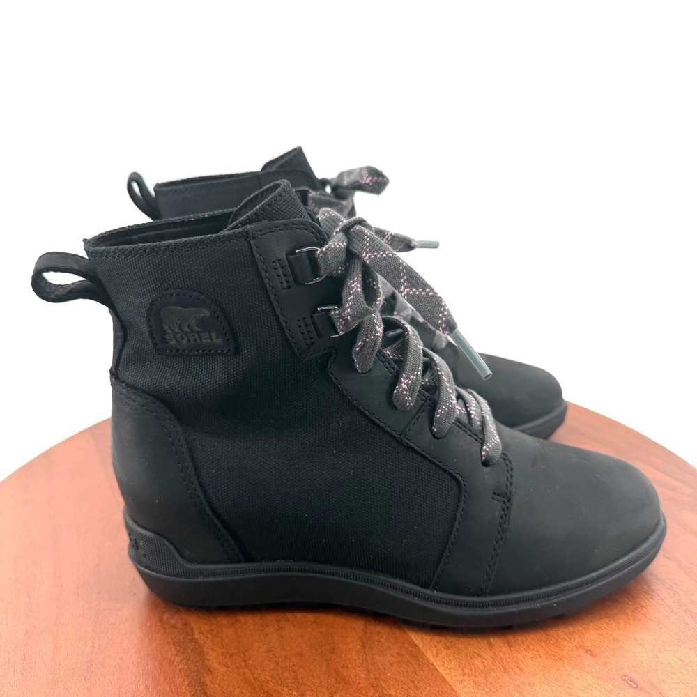 Sorel Evie Sport Lace Boots Black Waterproof Wedge NL5024-010 Size Women 8.5